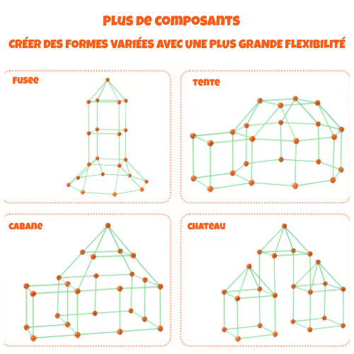 KIDIBLOCKS - Kit de Construction Enfant – Fort, Cabane et Tente | 80 Tiges & 40 Boules – Jeu Créatif Éducatif