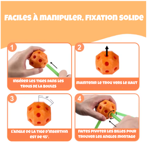 KIDIBLOCKS - Kit de Construction Enfant – Fort, Cabane et Tente | 80 Tiges & 40 Boules – Jeu Créatif Éducatif